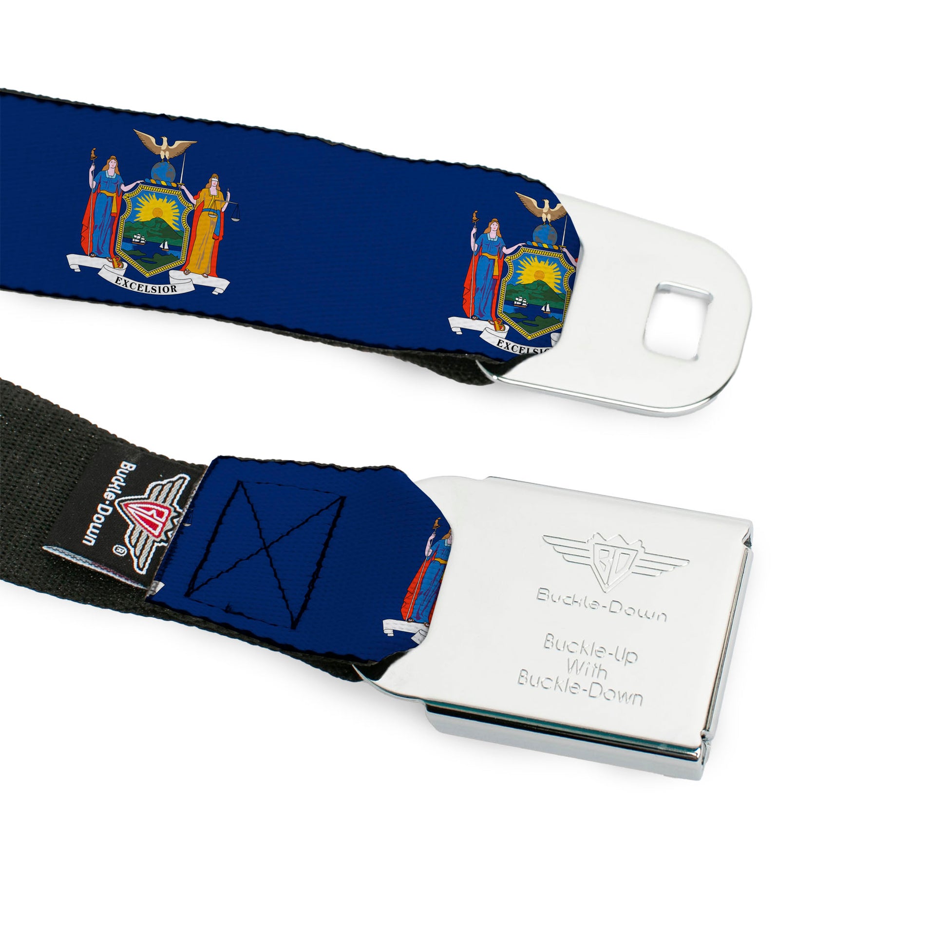 BD Wings Logo CLOSE-UP Full Color Black Silver Seatbelt Belt - New York Flag Continuous Webbing Seatbelt Belts Buckle-Down