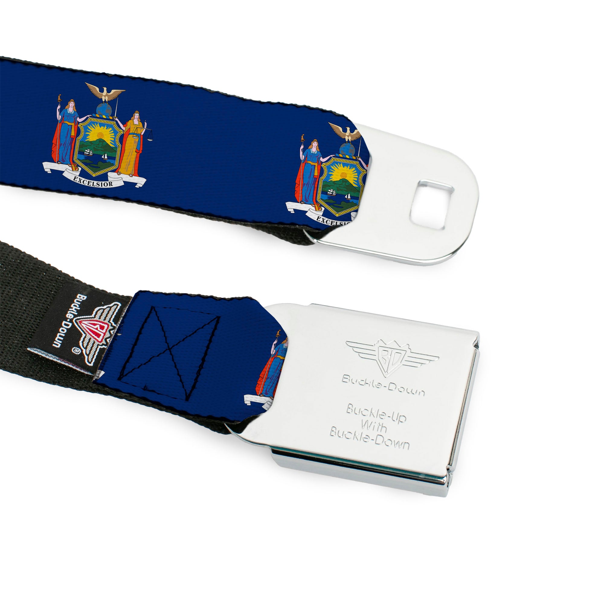 BD Wings Logo CLOSE-UP Full Color Black Silver Seatbelt Belt - New York Flag Continuous Webbing Seatbelt Belts Buckle-Down