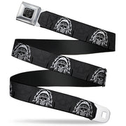 BD Wings Logo CLOSE-UP Full Color Black Silver Seatbelt Belt - Navajo3 Blue/Gray Webbing Seatbelt Belts Buckle-Down