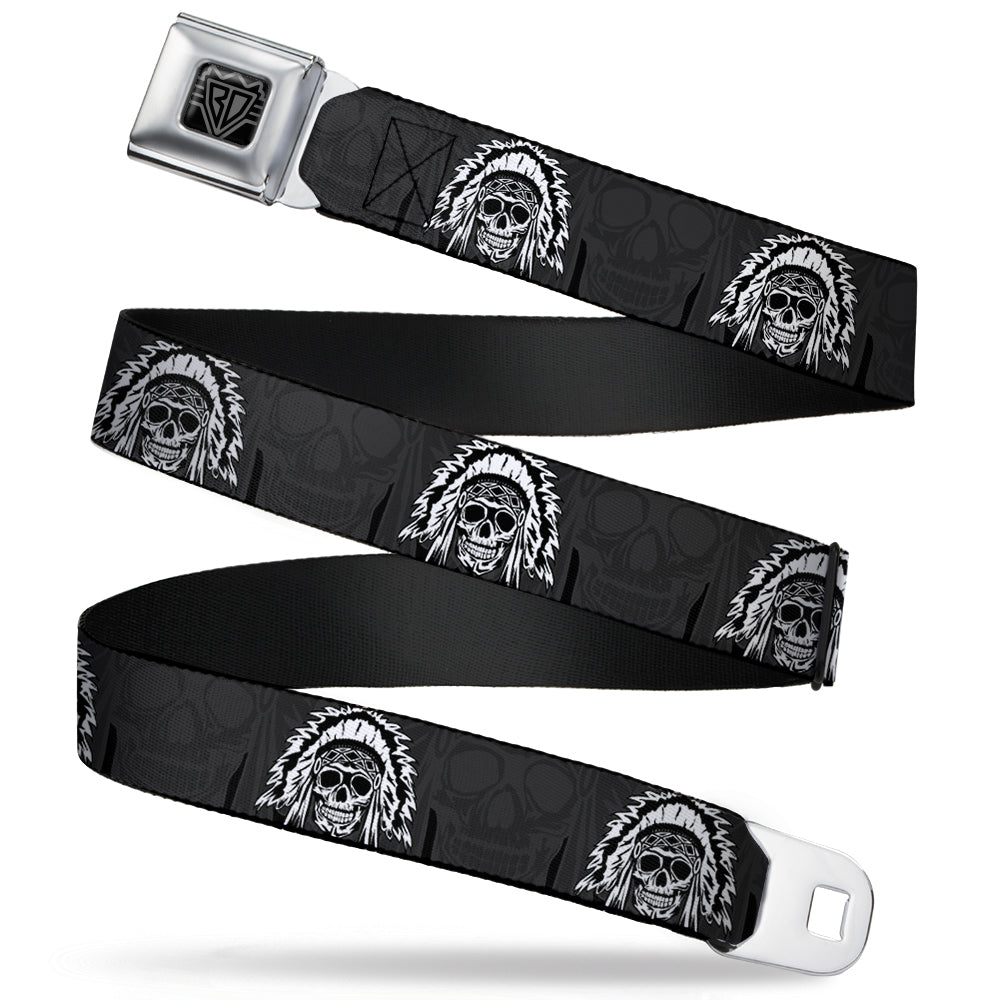 BD Wings Logo CLOSE-UP Full Color Black Silver Seatbelt Belt - Navajo3 Blue/Gray Webbing Seatbelt Belts Buckle-Down