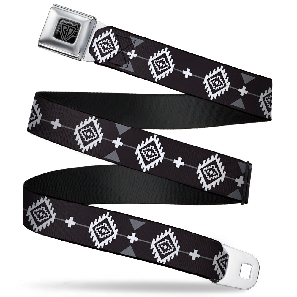 BD Wings Logo CLOSE-UP Full Color Black Silver Seatbelt Belt - Navajo3 Black/Gray/White Webbing Seatbelt Belts Buckle-Down