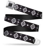 BD Wings Logo CLOSE-UP Full Color Black Silver Seatbelt Belt - Navajo3 Black/Gray/White Webbing Seatbelt Belts Buckle-Down