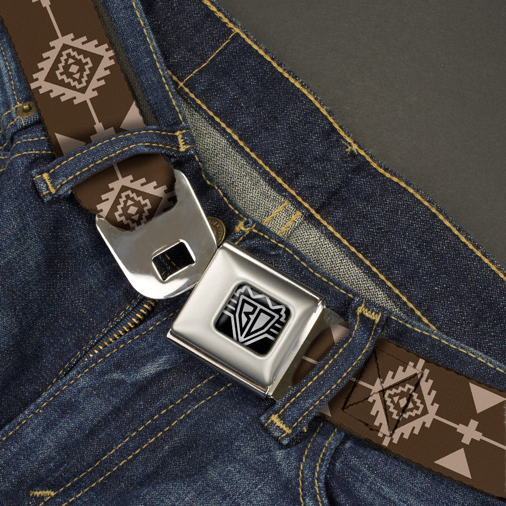 BD Wings Logo CLOSE-UP Full Color Black Silver Seatbelt Belt - Navajo3 Brown/Tan Webbing Seatbelt Belts Buckle-Down