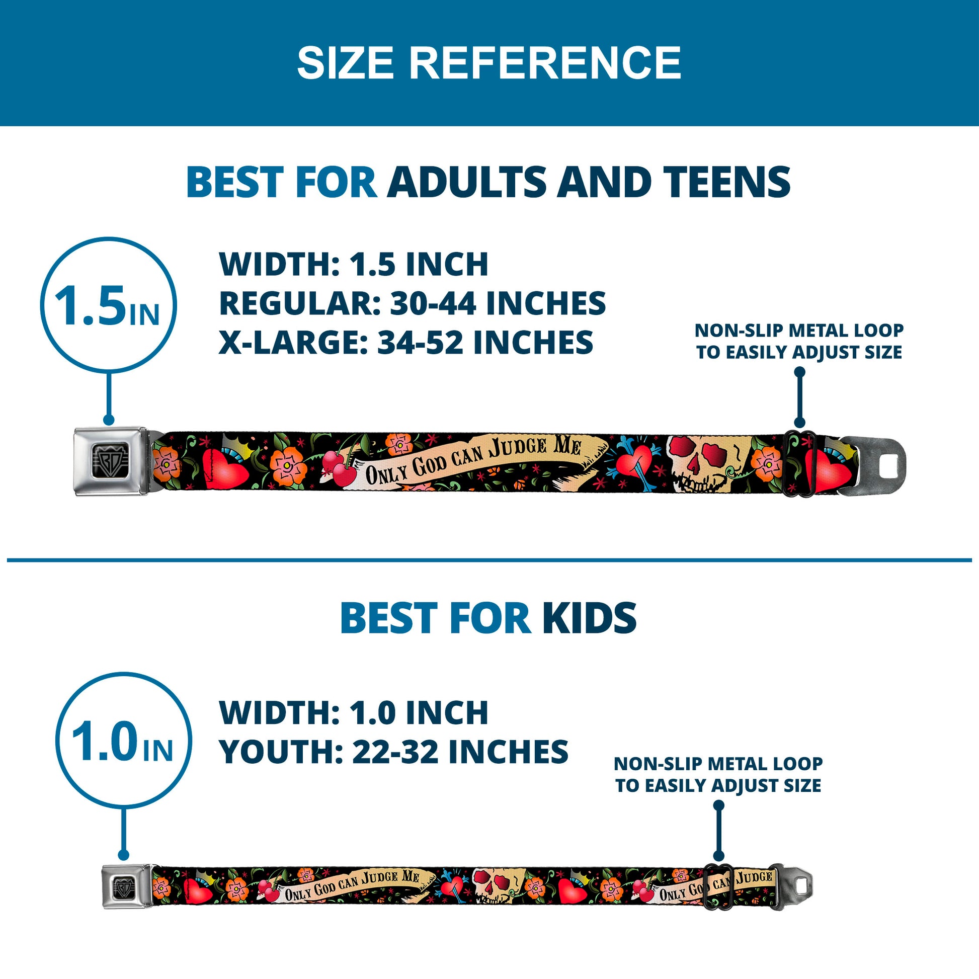 BD Wings Logo CLOSE-UP Full Color Black Silver Seatbelt Belt - Only God Can Judge Me Black Webbing Seatbelt Belts Buckle-Down