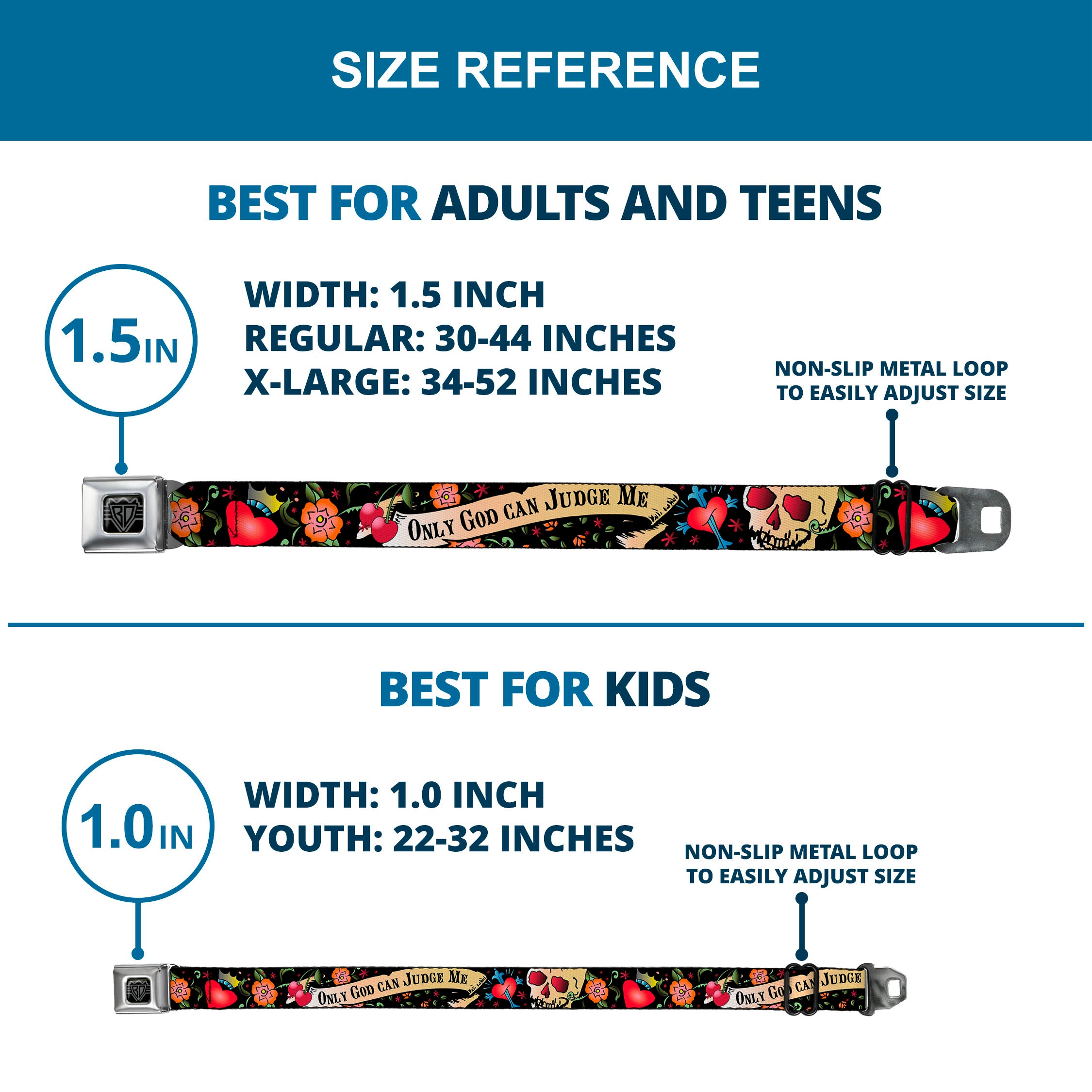 BD Wings Logo CLOSE-UP Full Color Black Silver Seatbelt Belt - Only God Can Judge Me Black Webbing Seatbelt Belts Buckle-Down