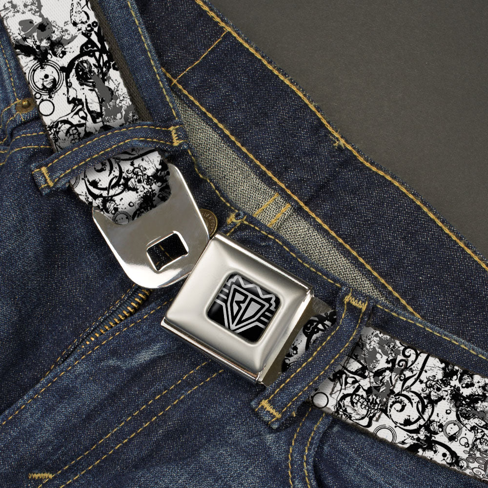 BD Wings Logo CLOSE-UP Full Color Black Silver Seatbelt Belt - Orthodox Chaos Webbing Seatbelt Belts Buckle-Down