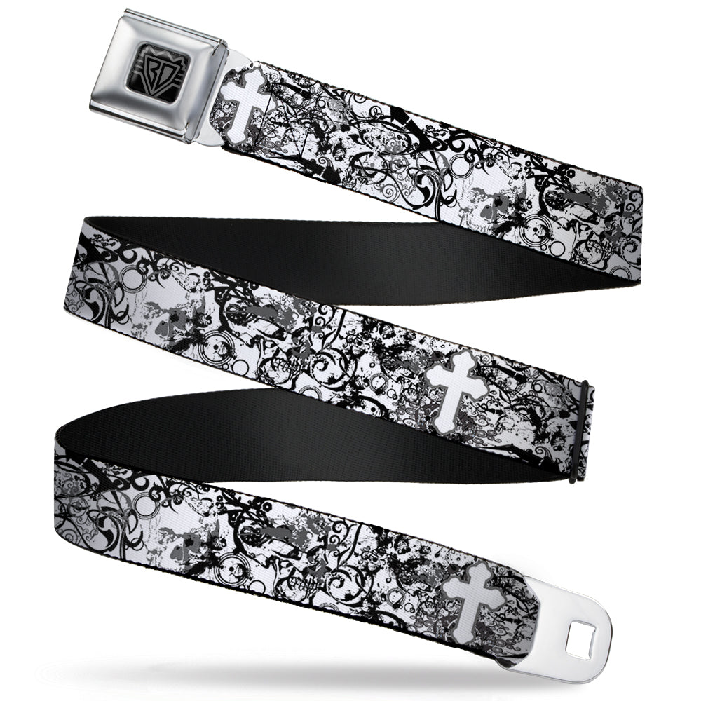 BD Wings Logo CLOSE-UP Full Color Black Silver Seatbelt Belt - Orthodox Chaos Webbing Seatbelt Belts Buckle-Down