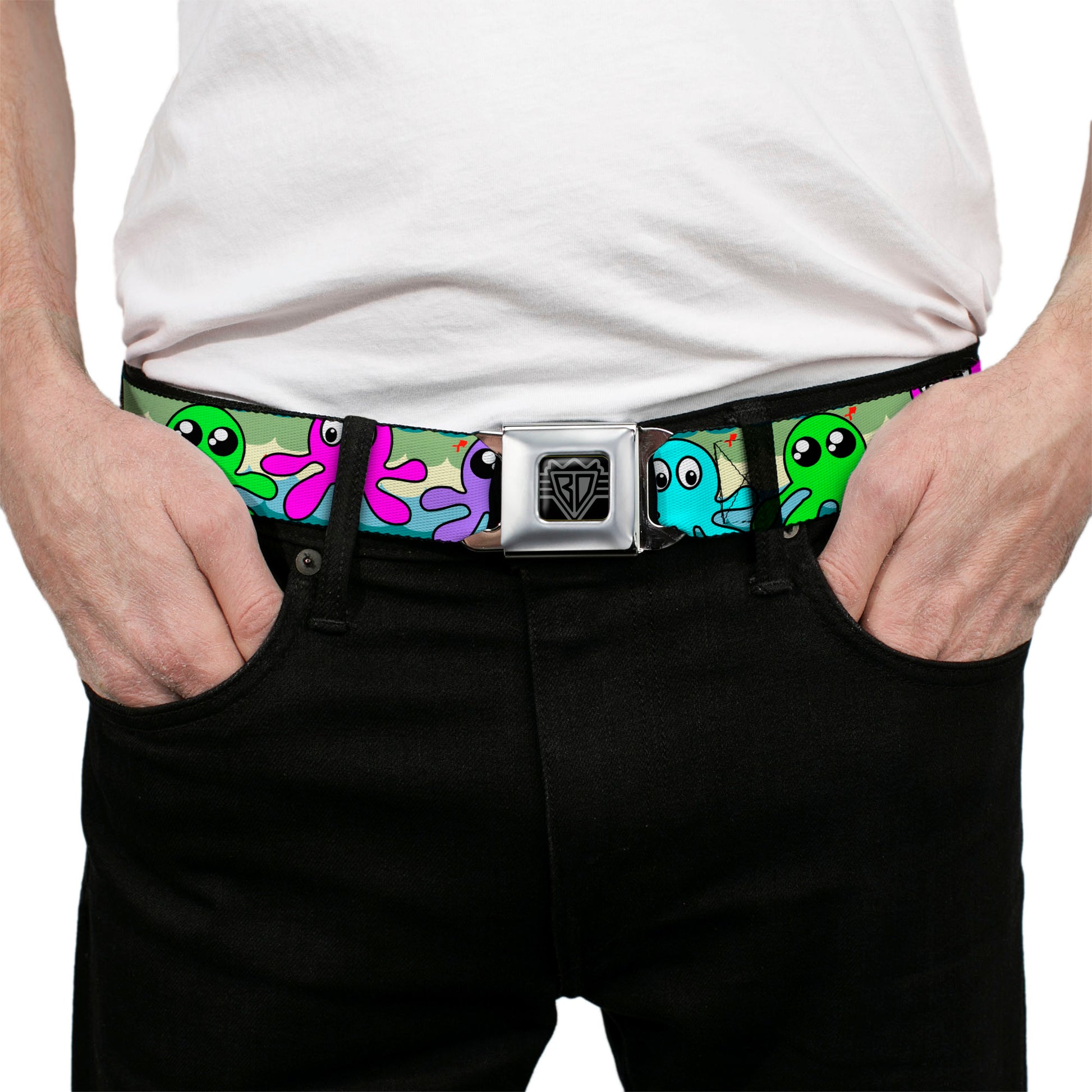 BD Wings Logo CLOSE-UP Full Color Black Silver Seatbelt Belt - Octopus Cartoon Webbing Seatbelt Belts Buckle-Down