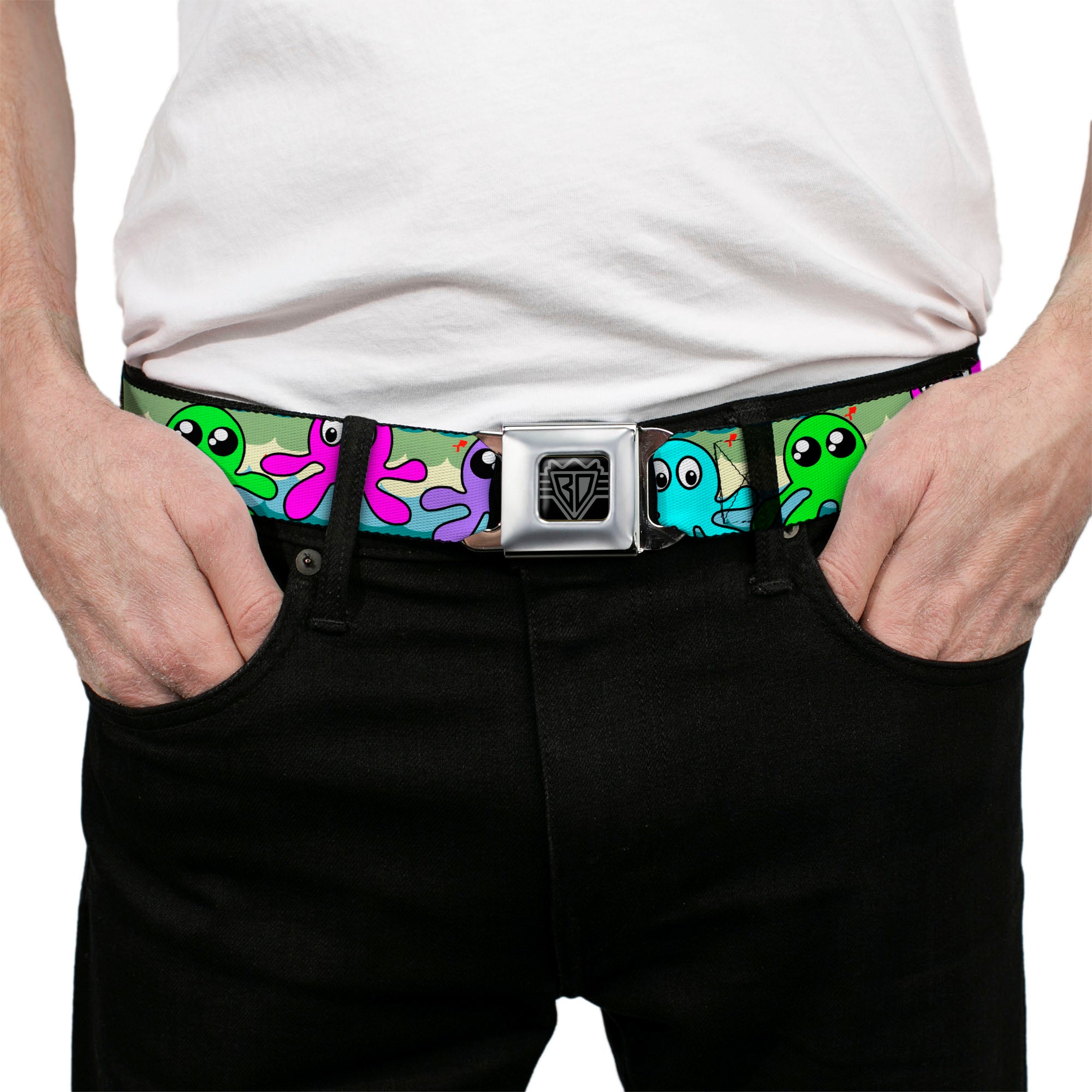 BD Wings Logo CLOSE-UP Full Color Black Silver Seatbelt Belt - Octopus Cartoon Webbing Seatbelt Belts Buckle-Down