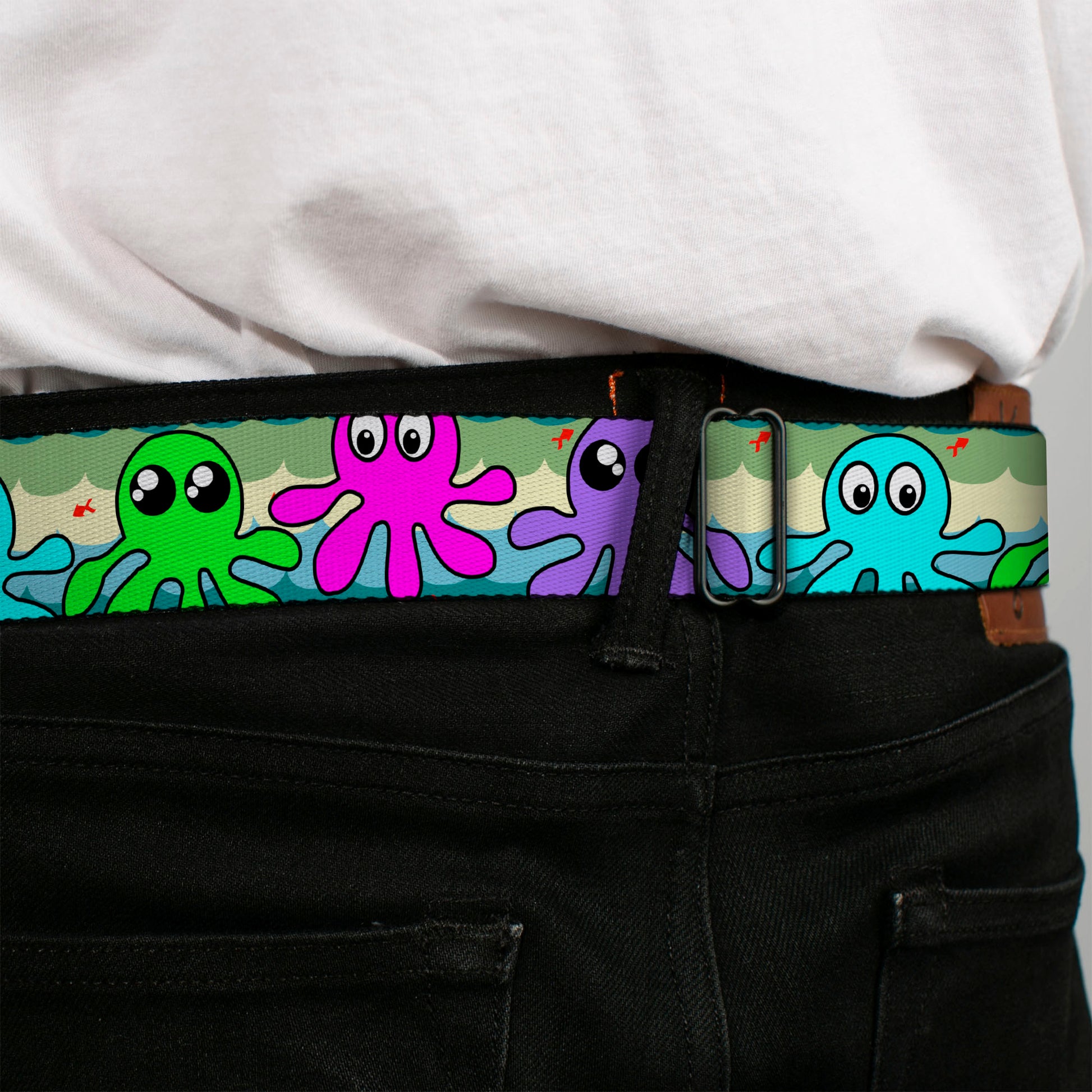 BD Wings Logo CLOSE-UP Full Color Black Silver Seatbelt Belt - Octopus Cartoon Webbing Seatbelt Belts Buckle-Down