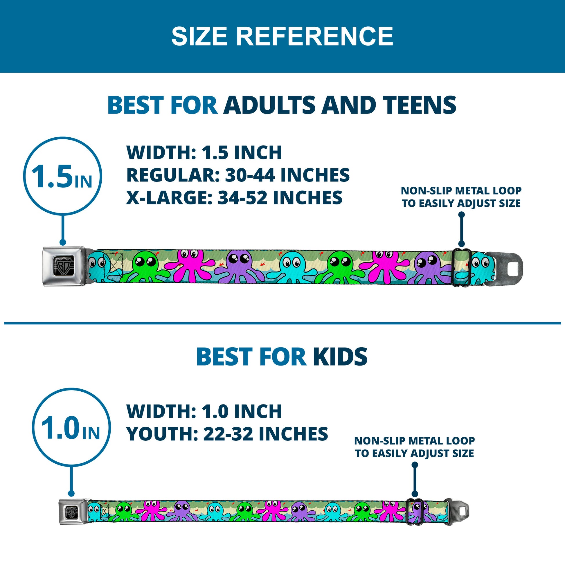 BD Wings Logo CLOSE-UP Full Color Black Silver Seatbelt Belt - Octopus Cartoon Webbing Seatbelt Belts Buckle-Down