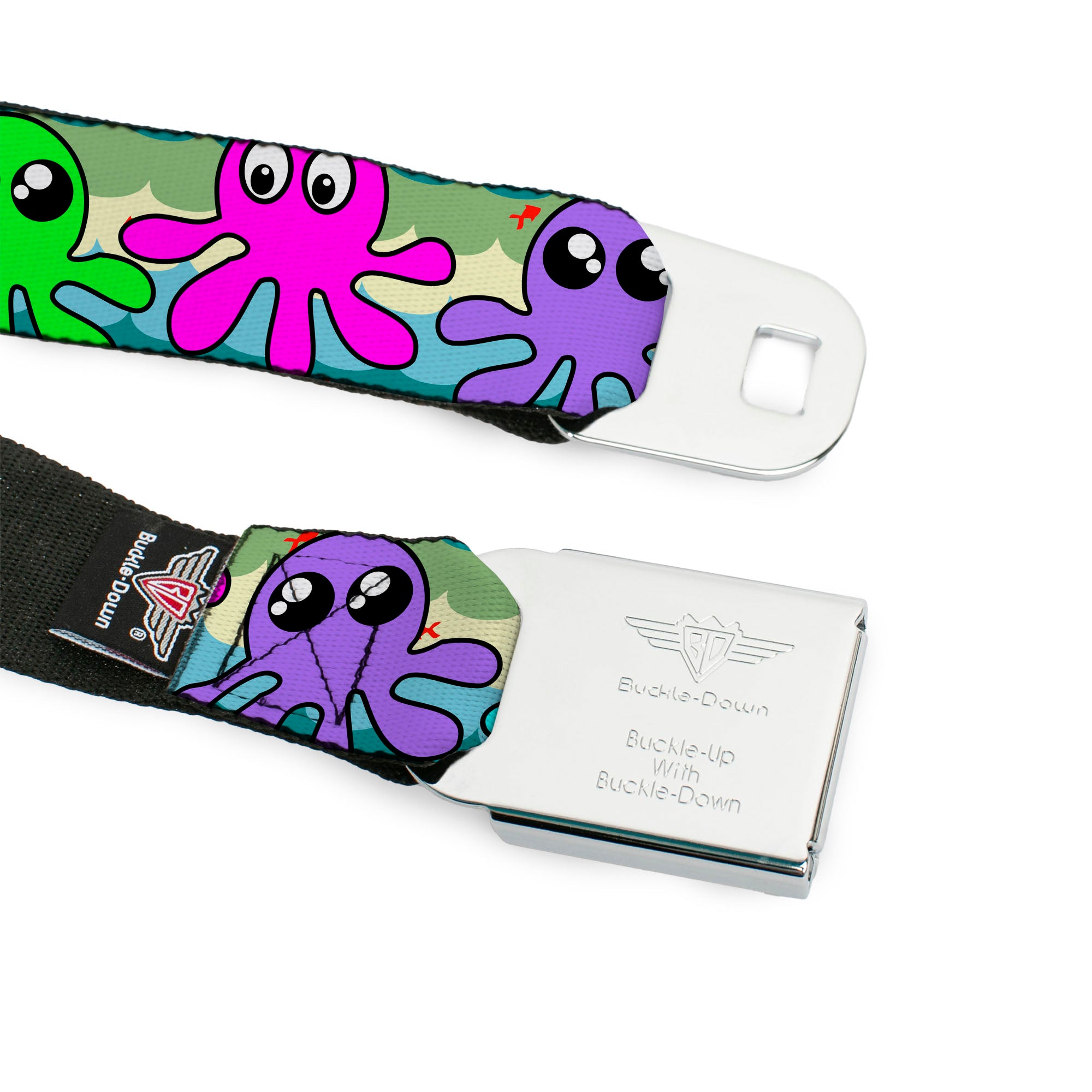 BD Wings Logo CLOSE-UP Full Color Black Silver Seatbelt Belt - Octopus Cartoon Webbing Seatbelt Belts Buckle-Down