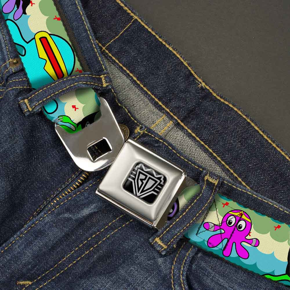 BD Wings Logo CLOSE-UP Full Color Black Silver Seatbelt Belt - Octopus Superhero Cartoon Webbing Seatbelt Belts Buckle-Down