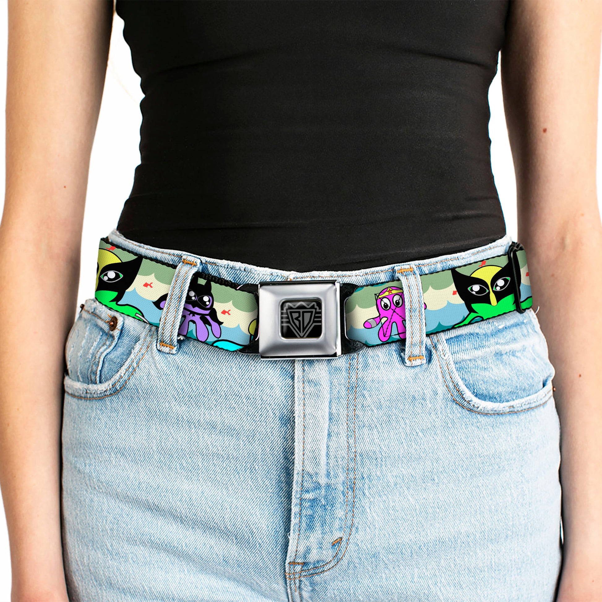 BD Wings Logo CLOSE-UP Full Color Black Silver Seatbelt Belt - Octopus Superhero Cartoon Webbing Seatbelt Belts Buckle-Down