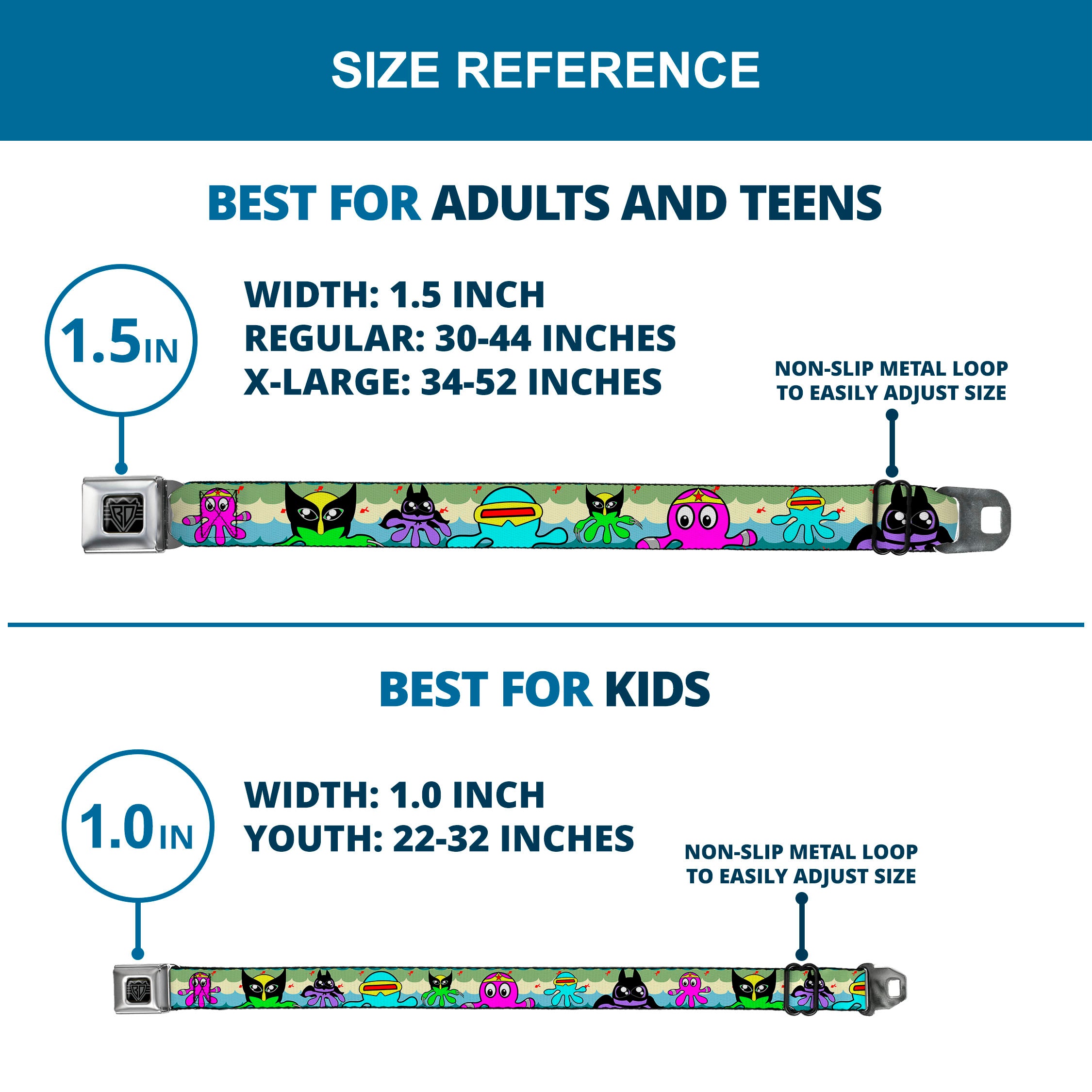 BD Wings Logo CLOSE-UP Full Color Black Silver Seatbelt Belt - Octopus Superhero Cartoon Webbing Seatbelt Belts Buckle-Down