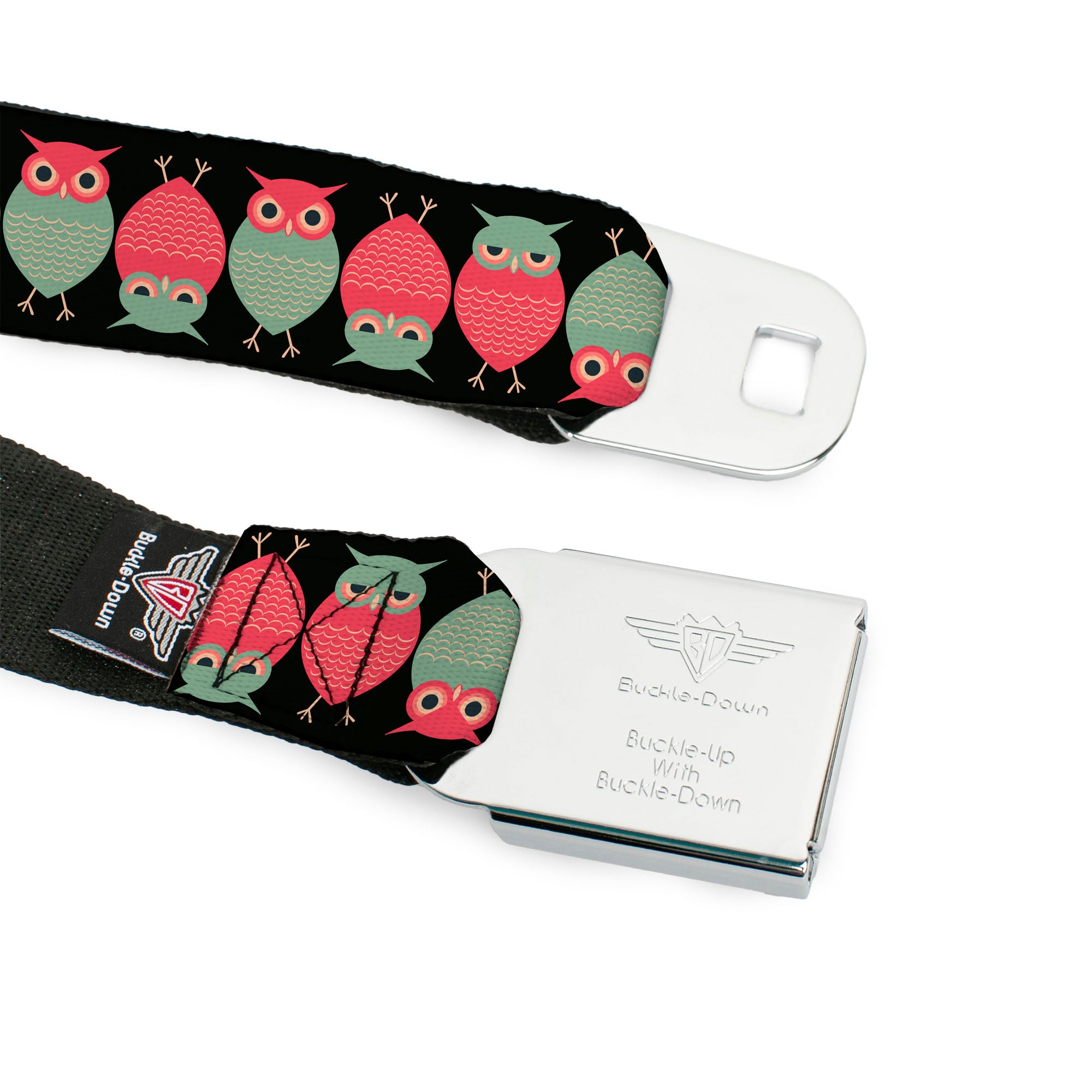 BD Wings Logo CLOSE-UP Full Color Black Silver Seatbelt Belt - Owls Flip Black/Mauve/Sage Webbing Seatbelt Belts Buckle-Down
