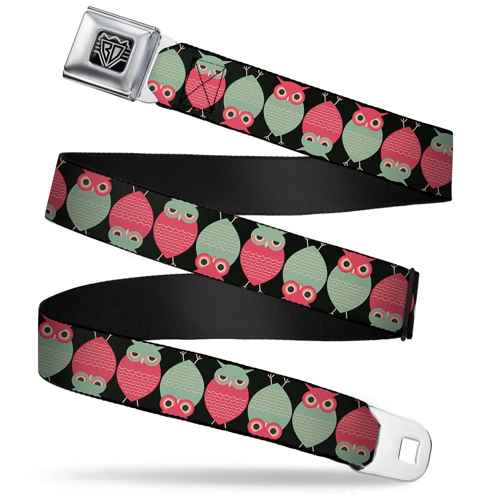 BD Wings Logo CLOSE-UP Full Color Black Silver Seatbelt Belt - Owls Flip Black/Mauve/Sage Webbing Seatbelt Belts Buckle-Down