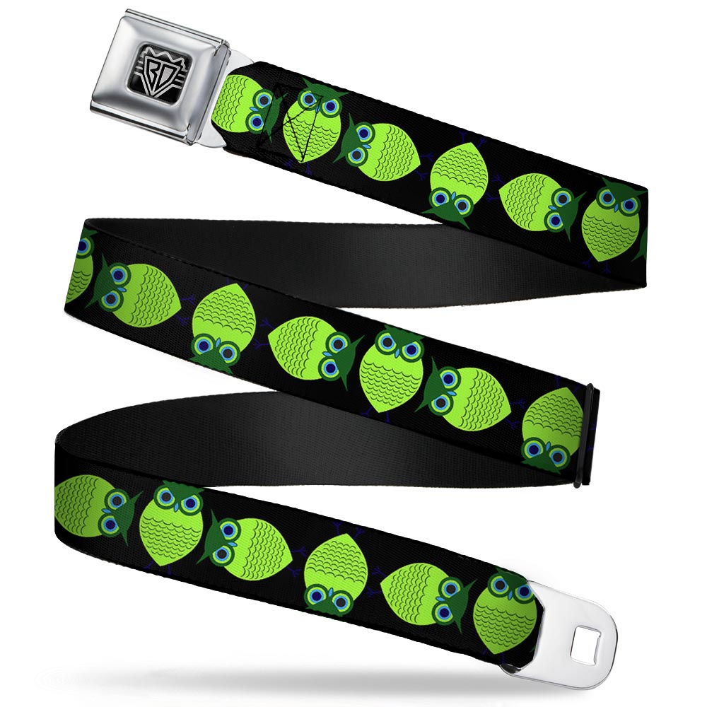 BD Wings Logo CLOSE-UP Full Color Black Silver Seatbelt Belt - Owls Spin Black/Green Webbing Seatbelt Belts Buckle-Down