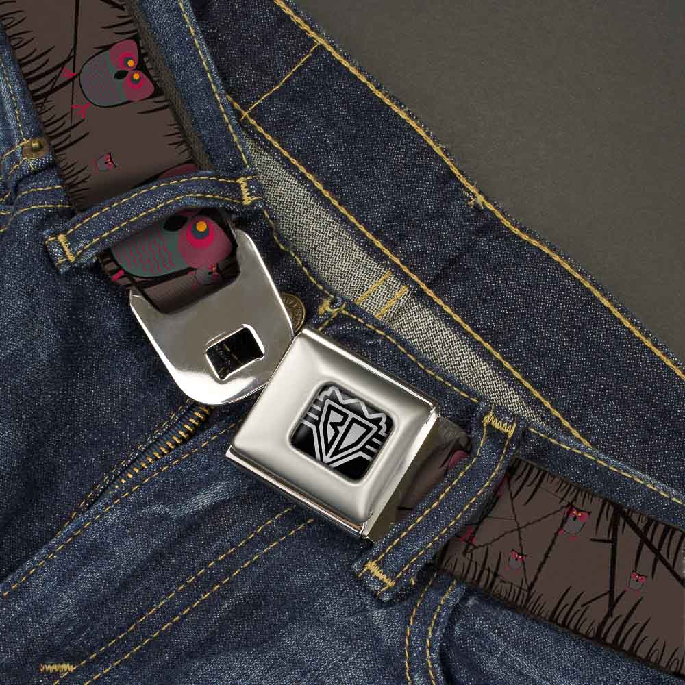 BD Wings Logo CLOSE-UP Full Color Black Silver Seatbelt Belt - Owls in Trees Purple Webbing Seatbelt Belts Buckle-Down