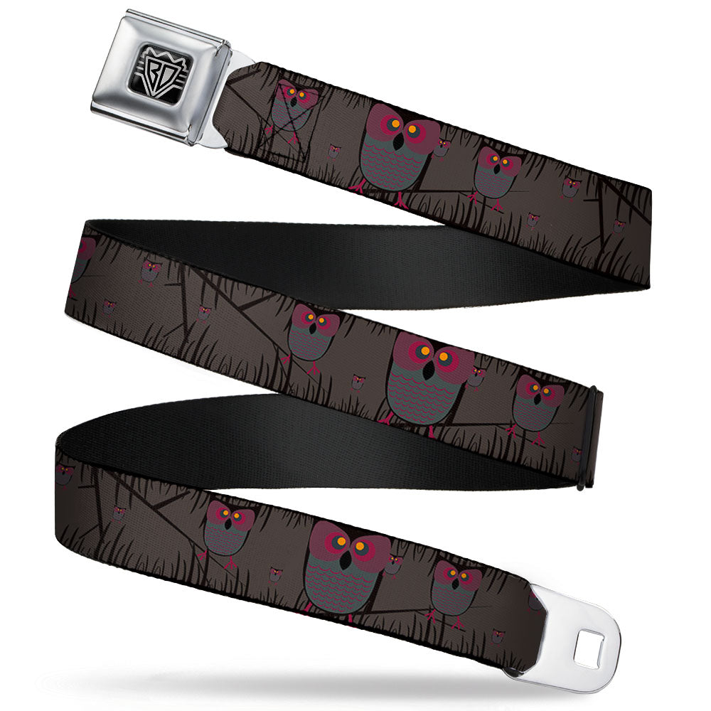 BD Wings Logo CLOSE-UP Full Color Black Silver Seatbelt Belt - Owls in Trees Purple Webbing Seatbelt Belts Buckle-Down