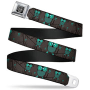 BD Wings Logo CLOSE-UP Full Color Black Silver Seatbelt Belt - Owls in Trees Turquoise Webbing Seatbelt Belts Buckle-Down