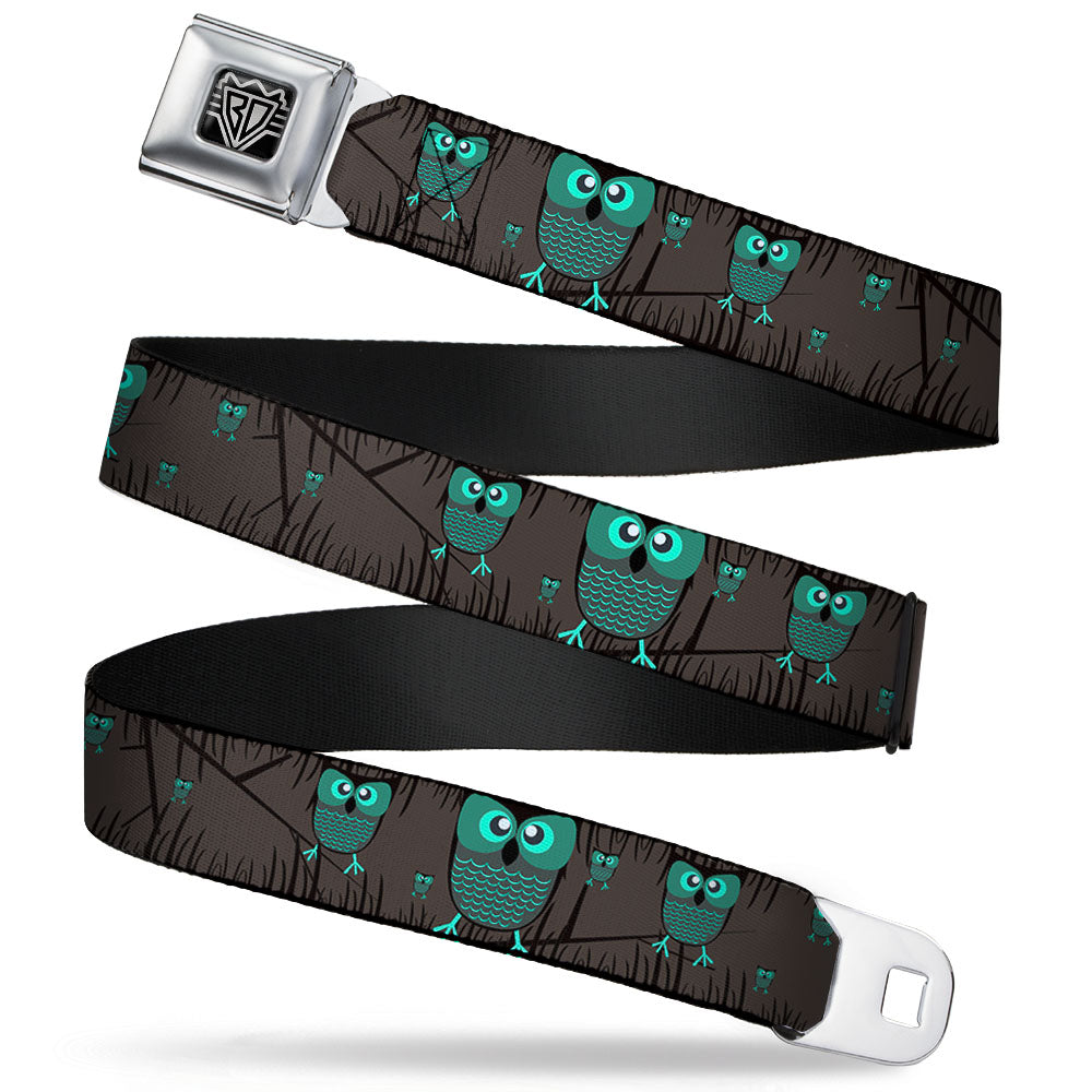 BD Wings Logo CLOSE-UP Full Color Black Silver Seatbelt Belt - Owls in Trees Turquoise Webbing Seatbelt Belts Buckle-Down
