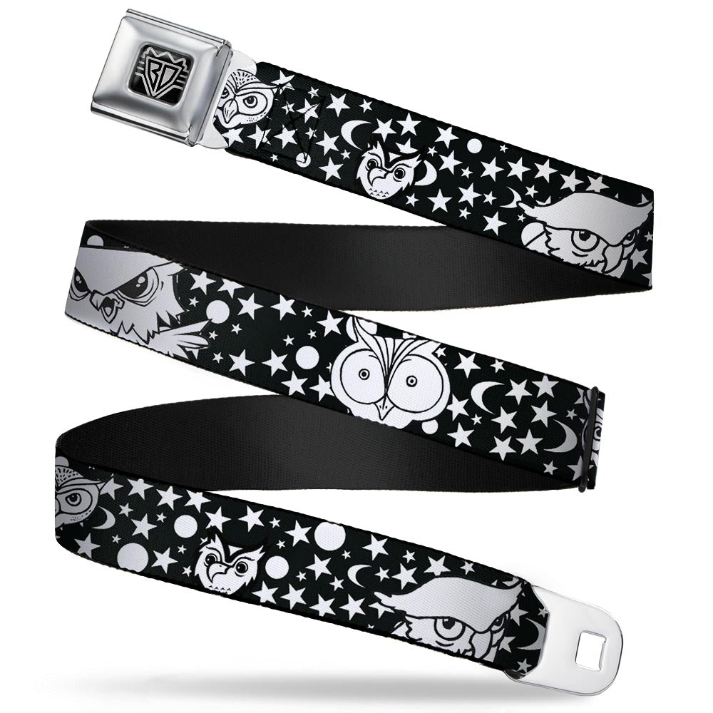 BD Wings Logo CLOSE-UP Full Color Black Silver Seatbelt Belt - Owl Expressions Black/White Webbing Seatbelt Belts Buckle-Down