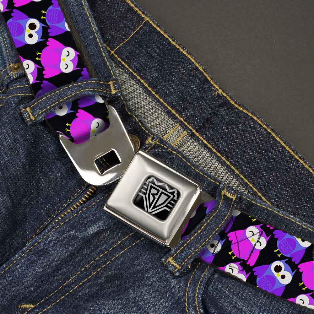 BD Wings Logo CLOSE-UP Full Color Black Silver Seatbelt Belt - Owl Eyes Black/Purples/Pinks Webbing Seatbelt Belts Buckle-Down