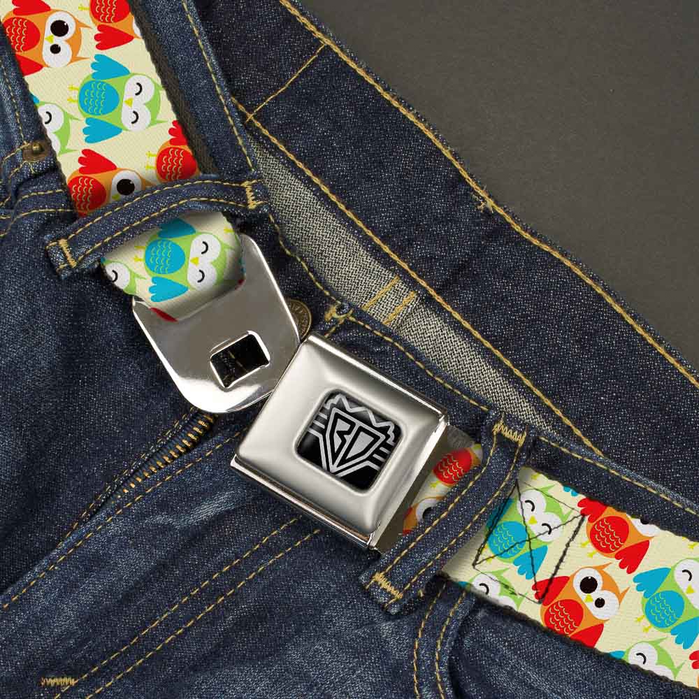 BD Wings Logo CLOSE-UP Full Color Black Silver Seatbelt Belt - Owl Eyes Yellow/Reds/Blues Webbing Seatbelt Belts Buckle-Down
