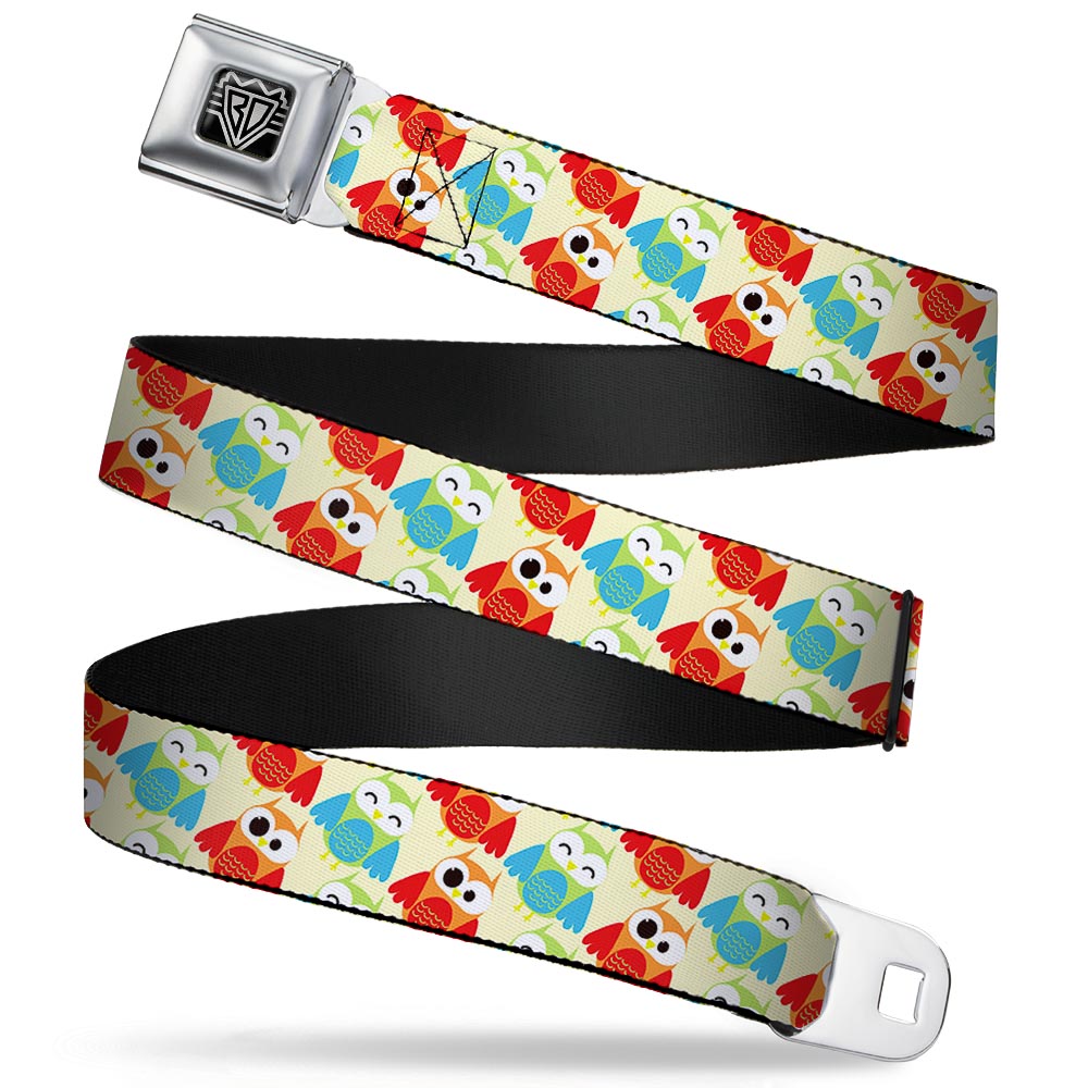 BD Wings Logo CLOSE-UP Full Color Black Silver Seatbelt Belt - Owl Eyes Yellow/Reds/Blues Webbing Seatbelt Belts Buckle-Down