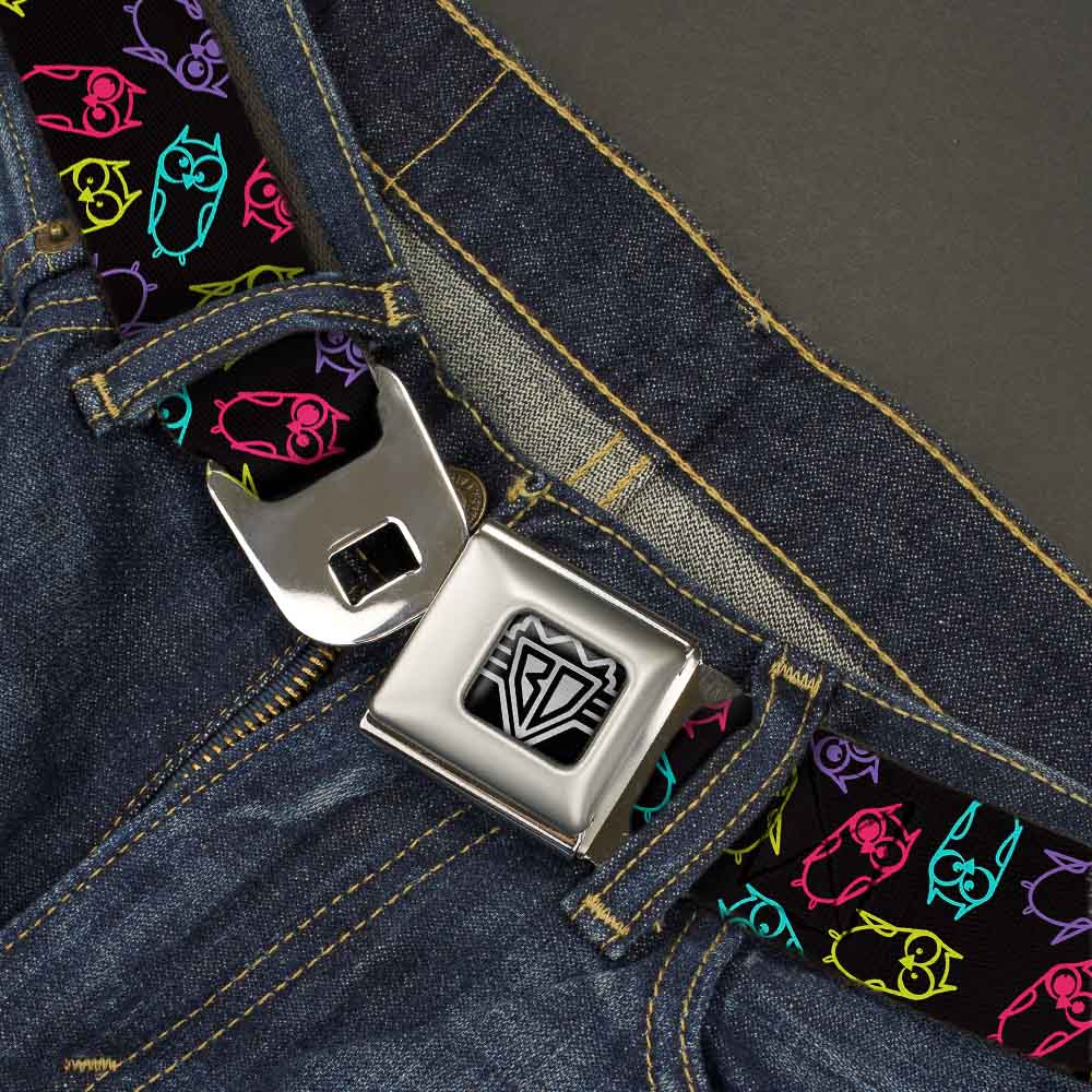 BD Wings Logo CLOSE-UP Full Color Black Silver Seatbelt Belt - Owl Sketch Black/Multi Color Webbing Seatbelt Belts Buckle-Down