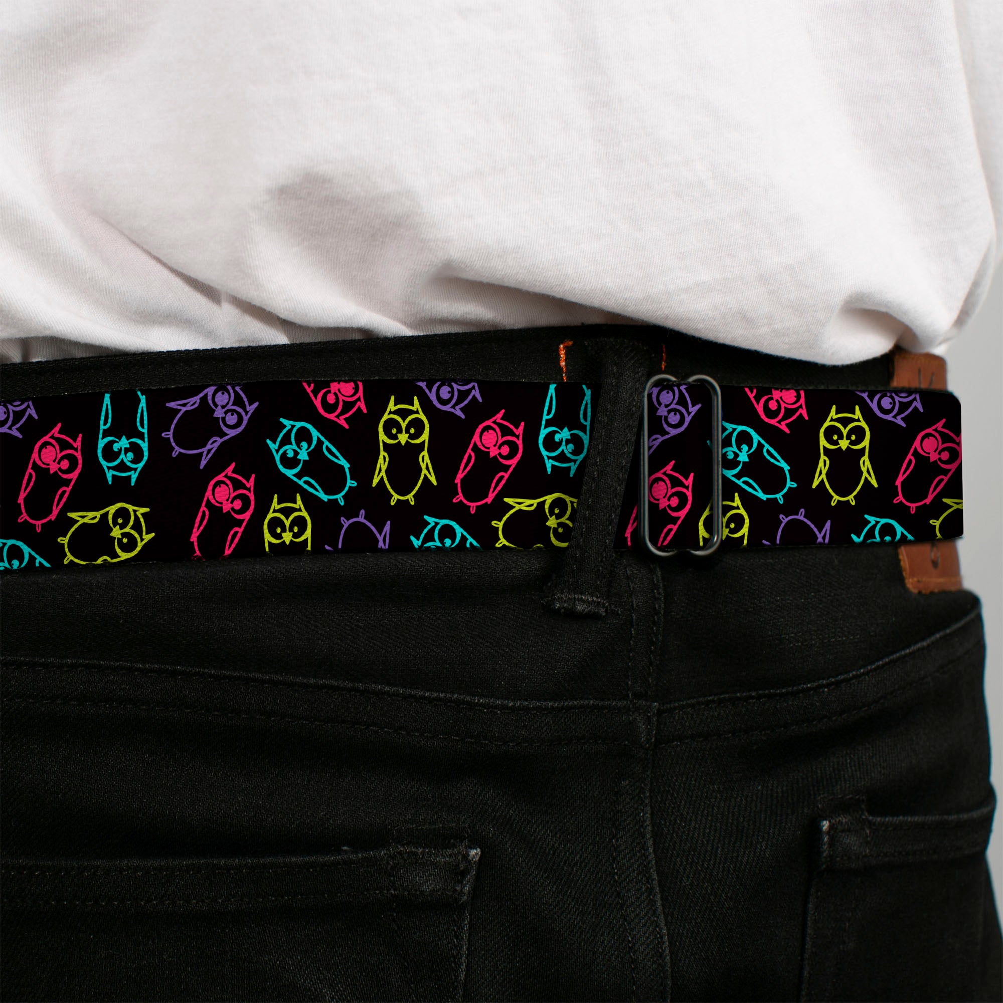 BD Wings Logo CLOSE-UP Full Color Black Silver Seatbelt Belt - Owl Sketch Black/Multi Color Webbing Seatbelt Belts Buckle-Down