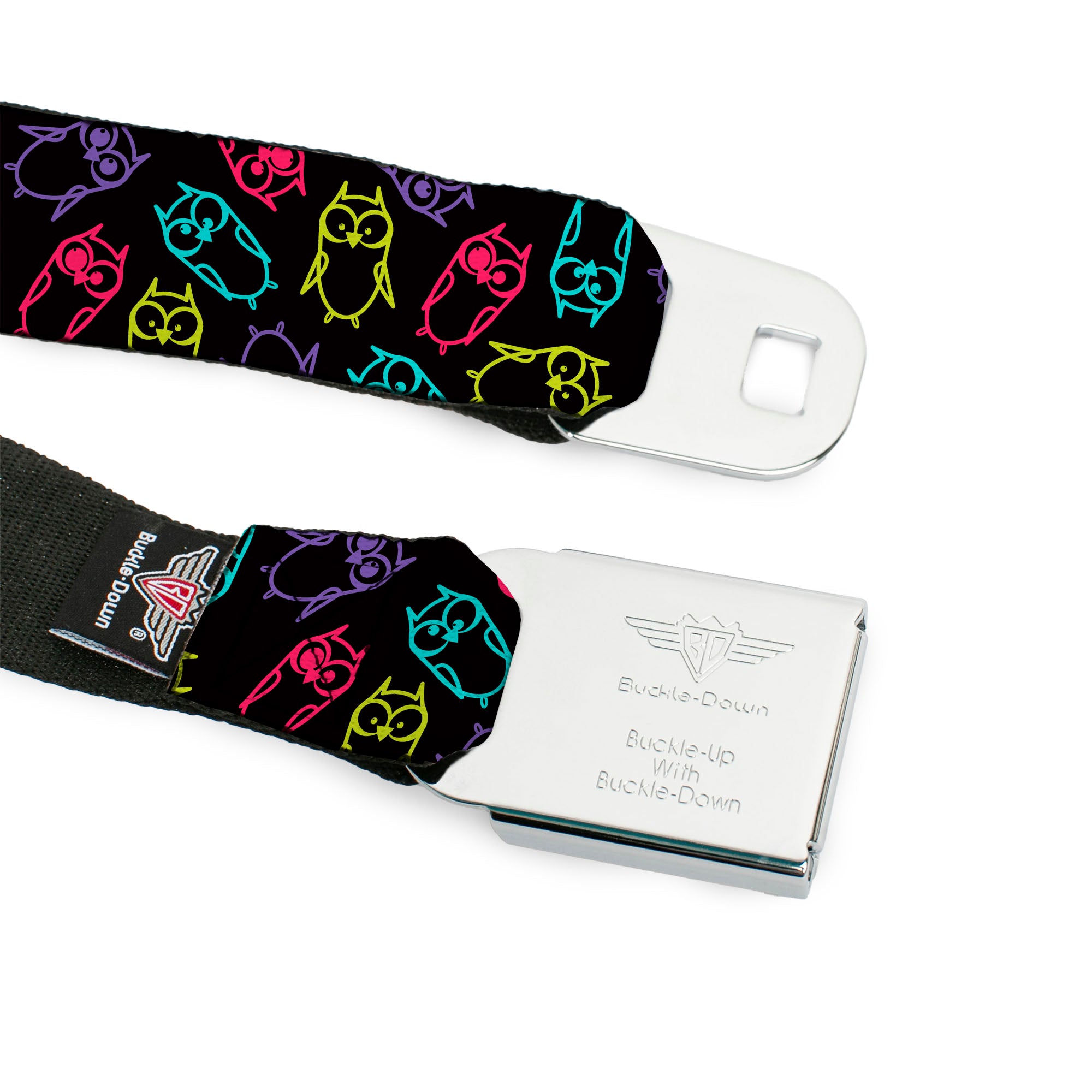 BD Wings Logo CLOSE-UP Full Color Black Silver Seatbelt Belt - Owl Sketch Black/Multi Color Webbing Seatbelt Belts Buckle-Down