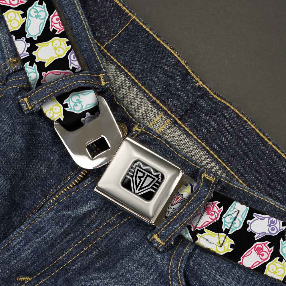 BD Wings Logo CLOSE-UP Full Color Black Silver Seatbelt Belt - Owl Sketch Black/White/Multi Color Webbing Seatbelt Belts Buckle-Down