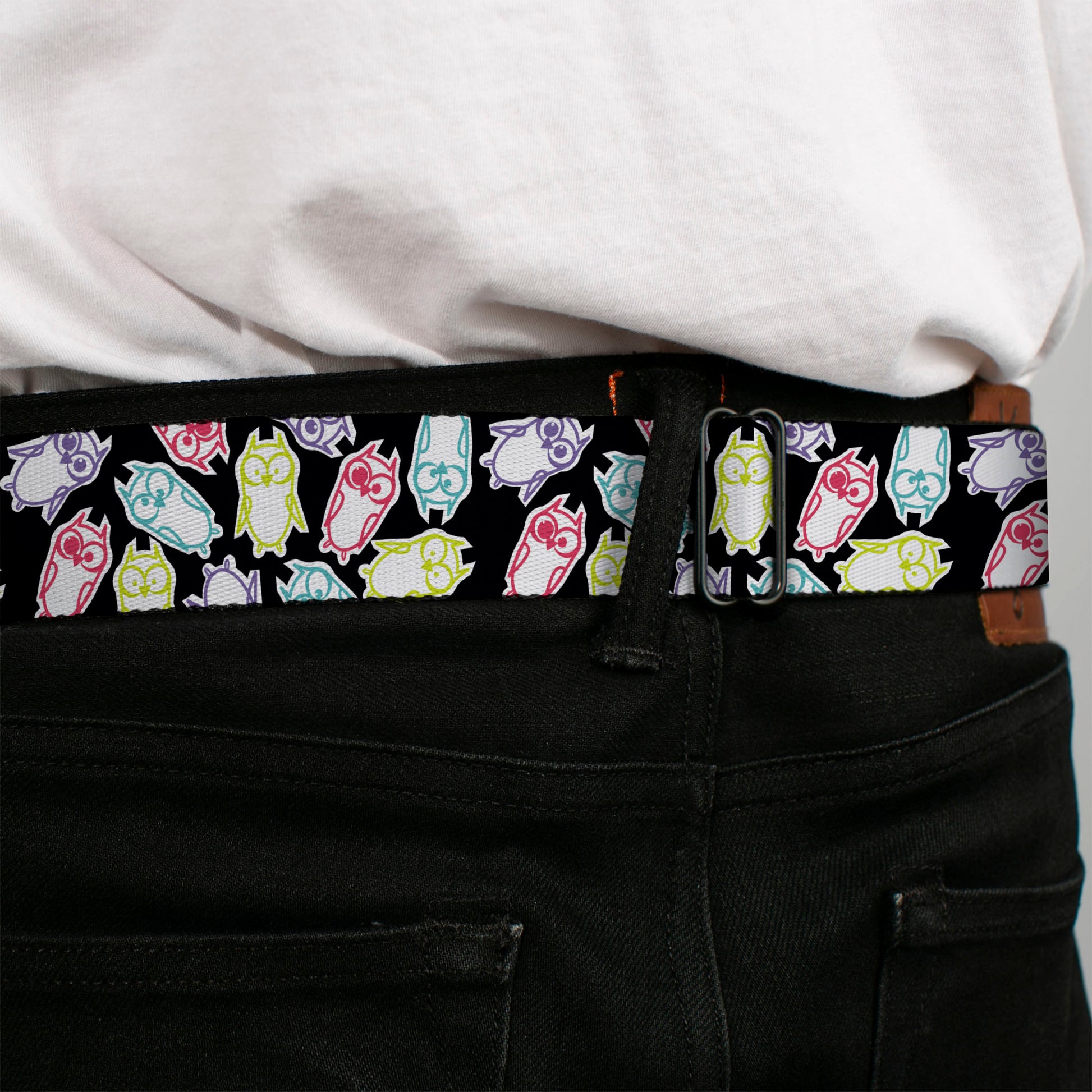 BD Wings Logo CLOSE-UP Full Color Black Silver Seatbelt Belt - Owl Sketch Black/White/Multi Color Webbing Seatbelt Belts Buckle-Down