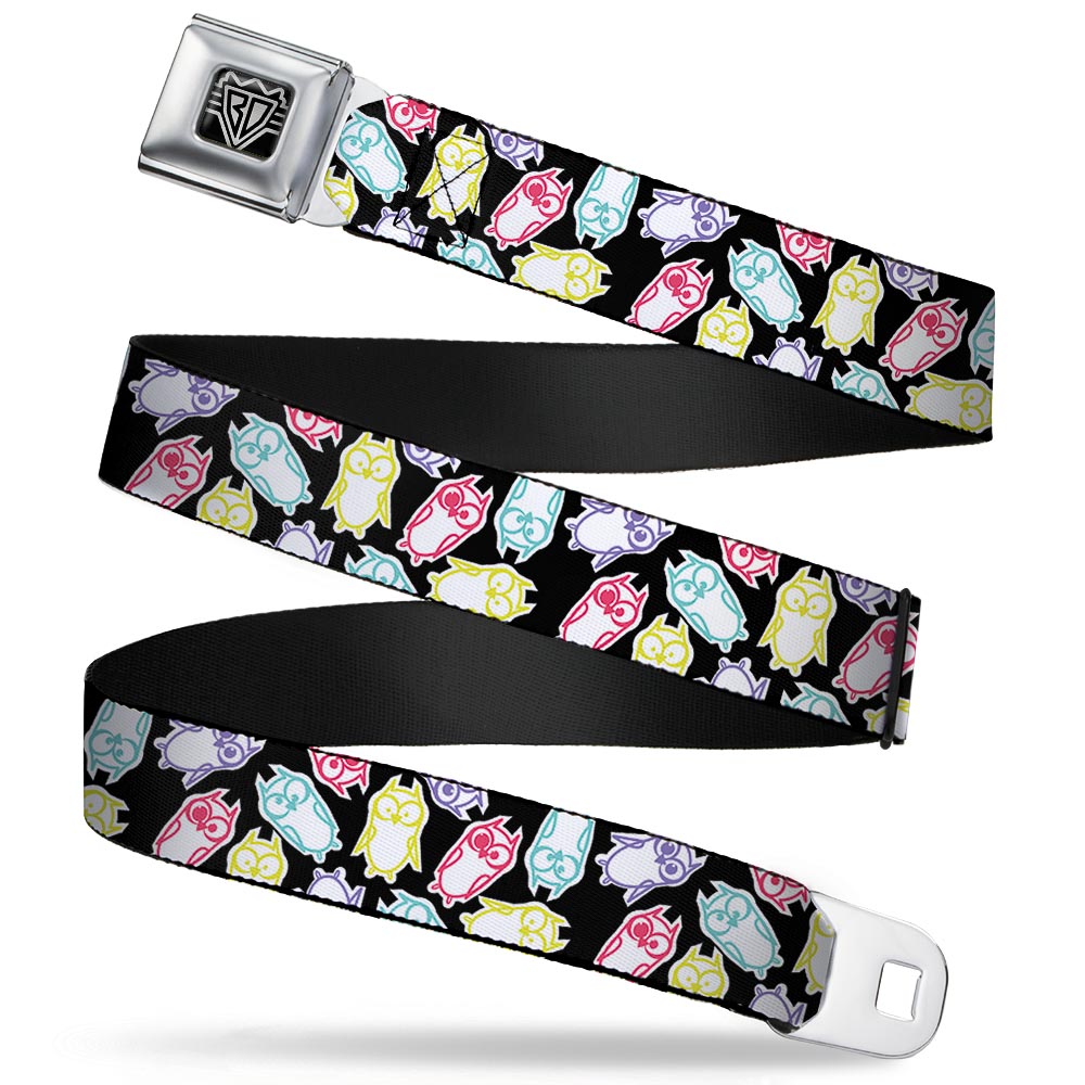 BD Wings Logo CLOSE-UP Full Color Black Silver Seatbelt Belt - Owl Sketch Black/White/Multi Color Webbing Seatbelt Belts Buckle-Down