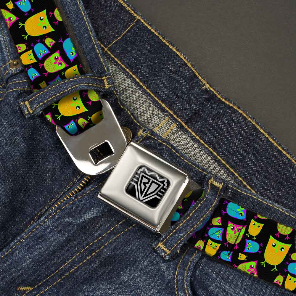 BD Wings Logo CLOSE-UP Full Color Black Silver Seatbelt Belt - Owls Black/Multi Neon Webbing Seatbelt Belts Buckle-Down