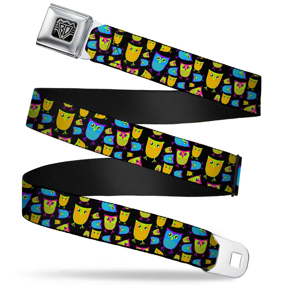 BD Wings Logo CLOSE-UP Full Color Black Silver Seatbelt Belt - Owls Black/Multi Neon Webbing Seatbelt Belts Buckle-Down
