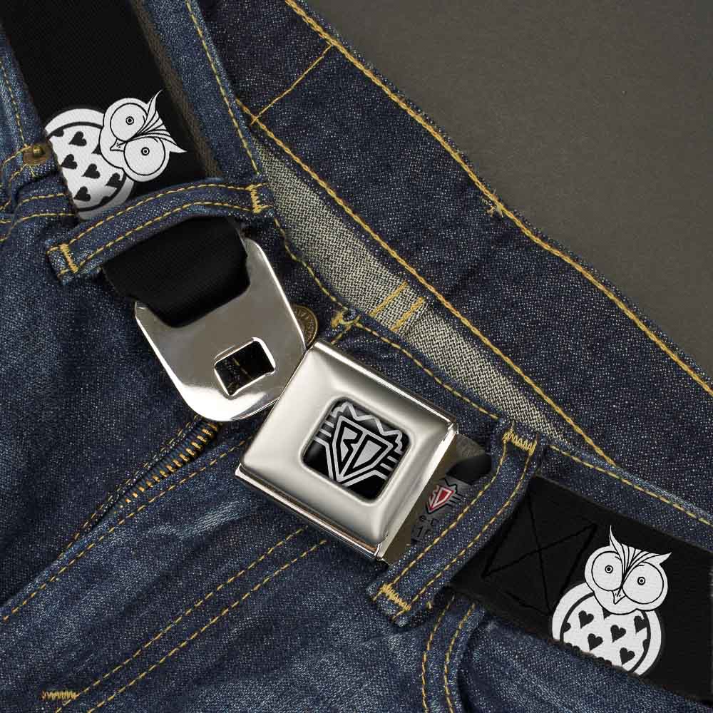 BD Wings Logo CLOSE-UP Full Color Black Silver Seatbelt Belt - Owls Black/White1 Webbing Seatbelt Belts Buckle-Down