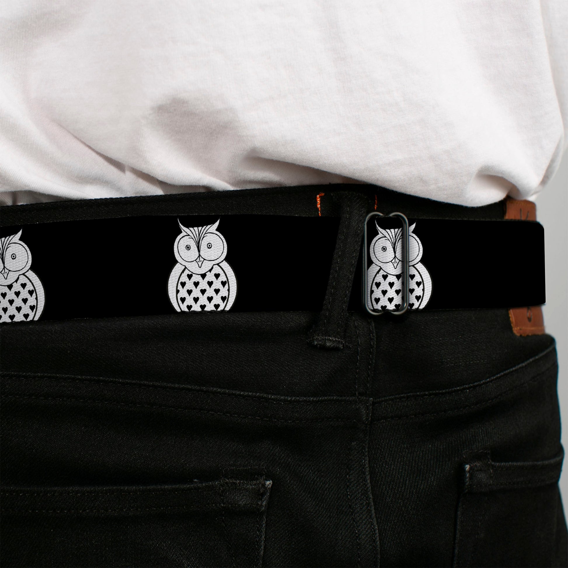 BD Wings Logo CLOSE-UP Full Color Black Silver Seatbelt Belt - Owls Black/White1 Webbing Seatbelt Belts Buckle-Down