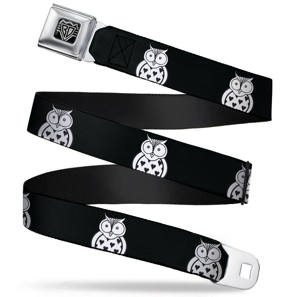 BD Wings Logo CLOSE-UP Full Color Black Silver Seatbelt Belt - Owls Black/White1 Webbing Seatbelt Belts Buckle-Down