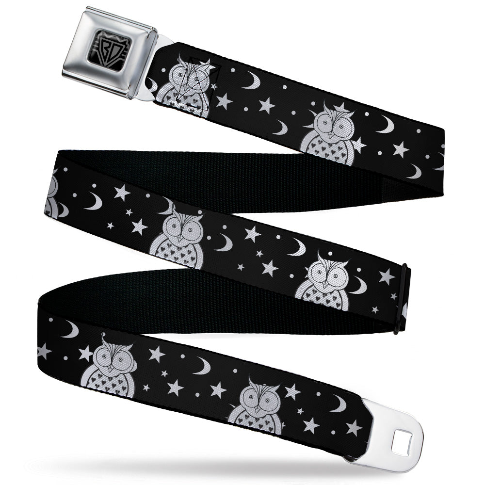 BD Wings Logo CLOSE-UP Black/Silver Seatbelt Belt - Owls Black/White2 Webbing Seatbelt Belts Buckle-Down