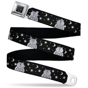 BD Wings Logo CLOSE-UP Black/Silver Seatbelt Belt - Owls Black/White2 Webbing Seatbelt Belts Buckle-Down