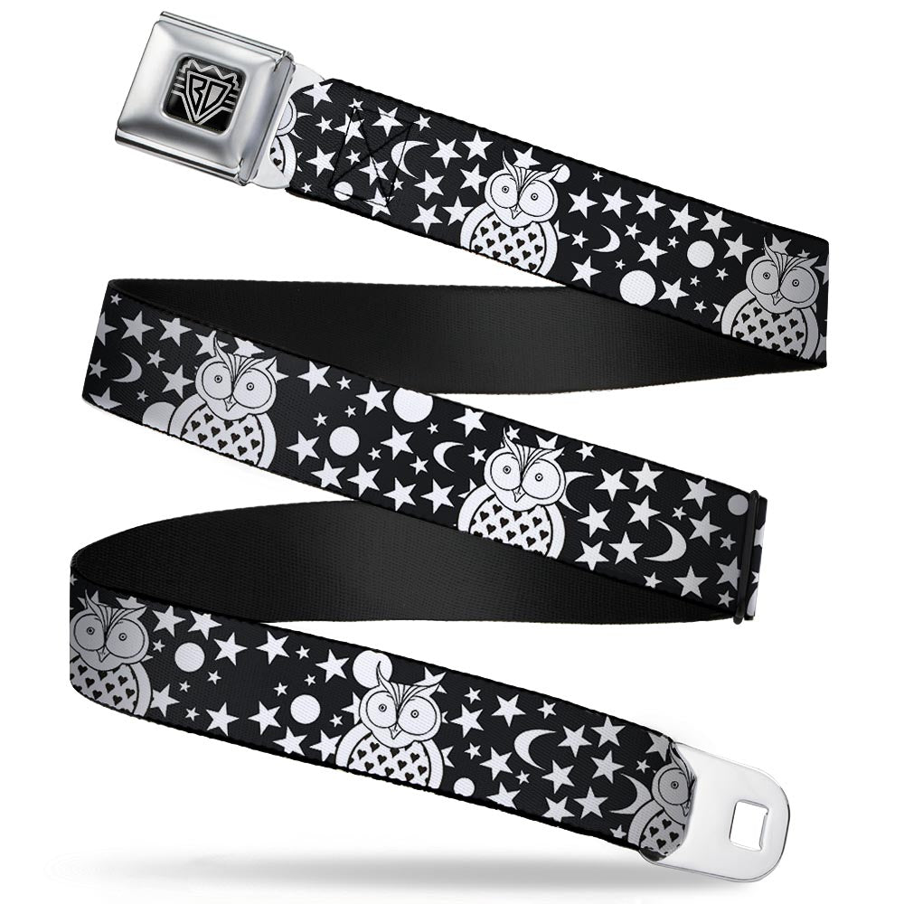 BD Wings Logo CLOSE-UP Full Color Black Silver Seatbelt Belt - Owls Black/White3 Webbing Seatbelt Belts Buckle-Down