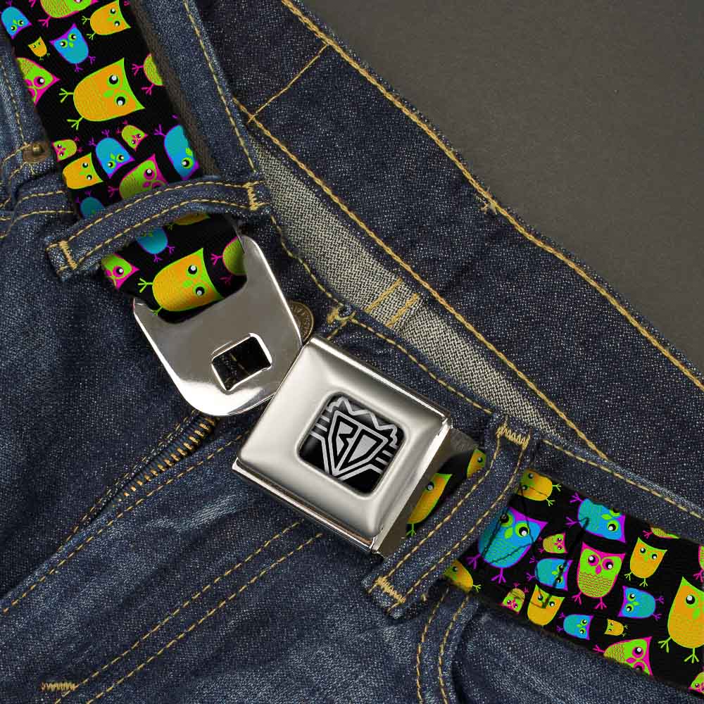BD Wings Logo CLOSE-UP Full Color Black Silver Seatbelt Belt - Owls w/Outline Black/Multi Neon Webbing Seatbelt Belts Buckle-Down