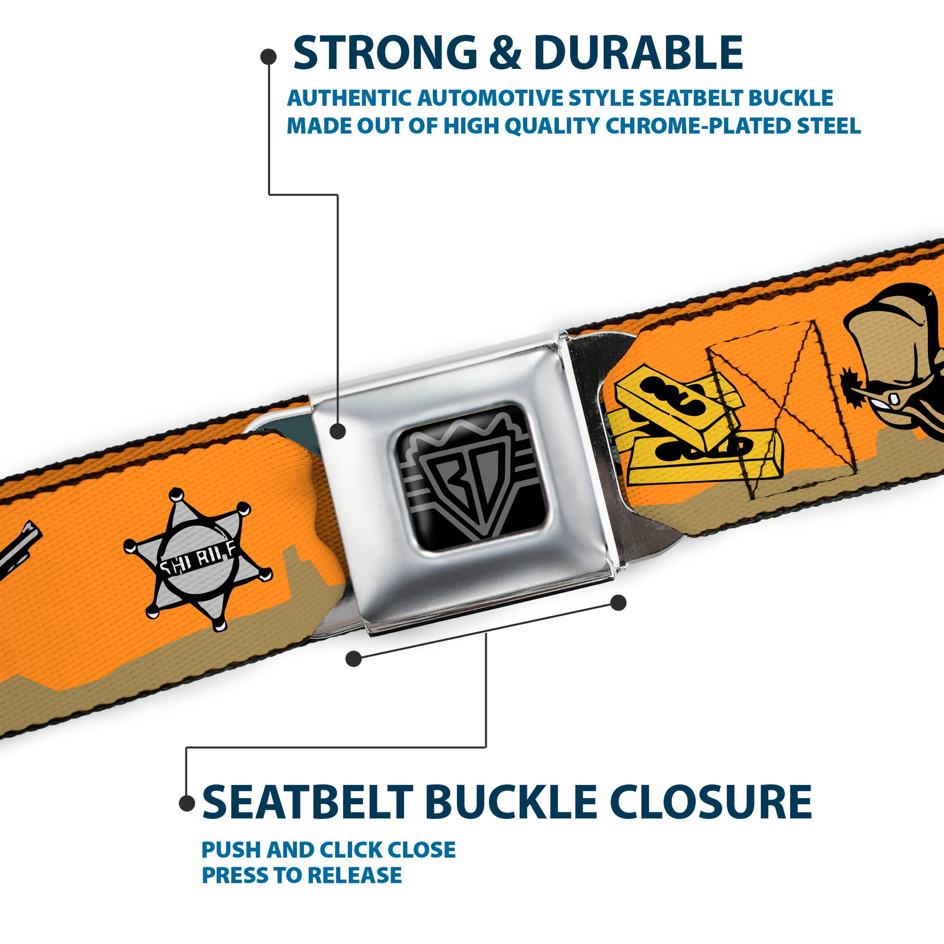 BD Wings Logo CLOSE-UP Full Color Black Silver Seatbelt Belt - Old Western Multi Color Webbing Seatbelt Belts Buckle-Down