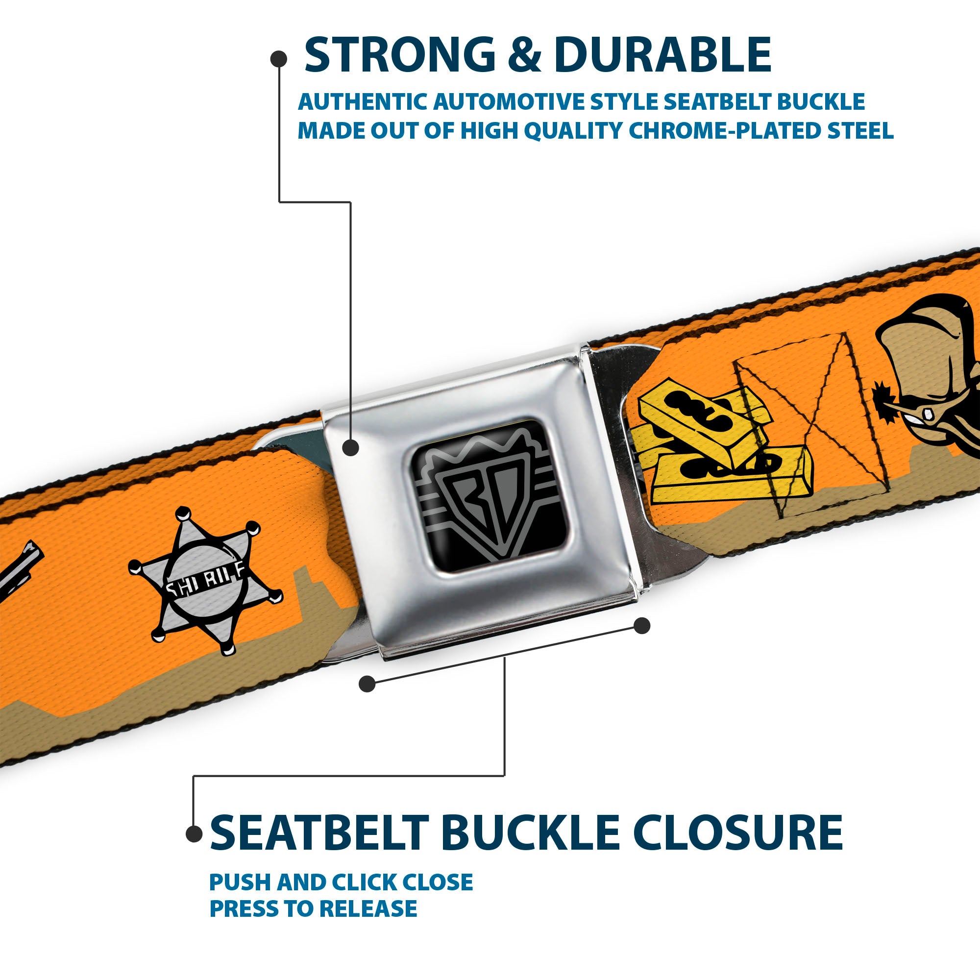 BD Wings Logo CLOSE-UP Full Color Black Silver Seatbelt Belt - Old Western Multi Color Webbing Seatbelt Belts Buckle-Down