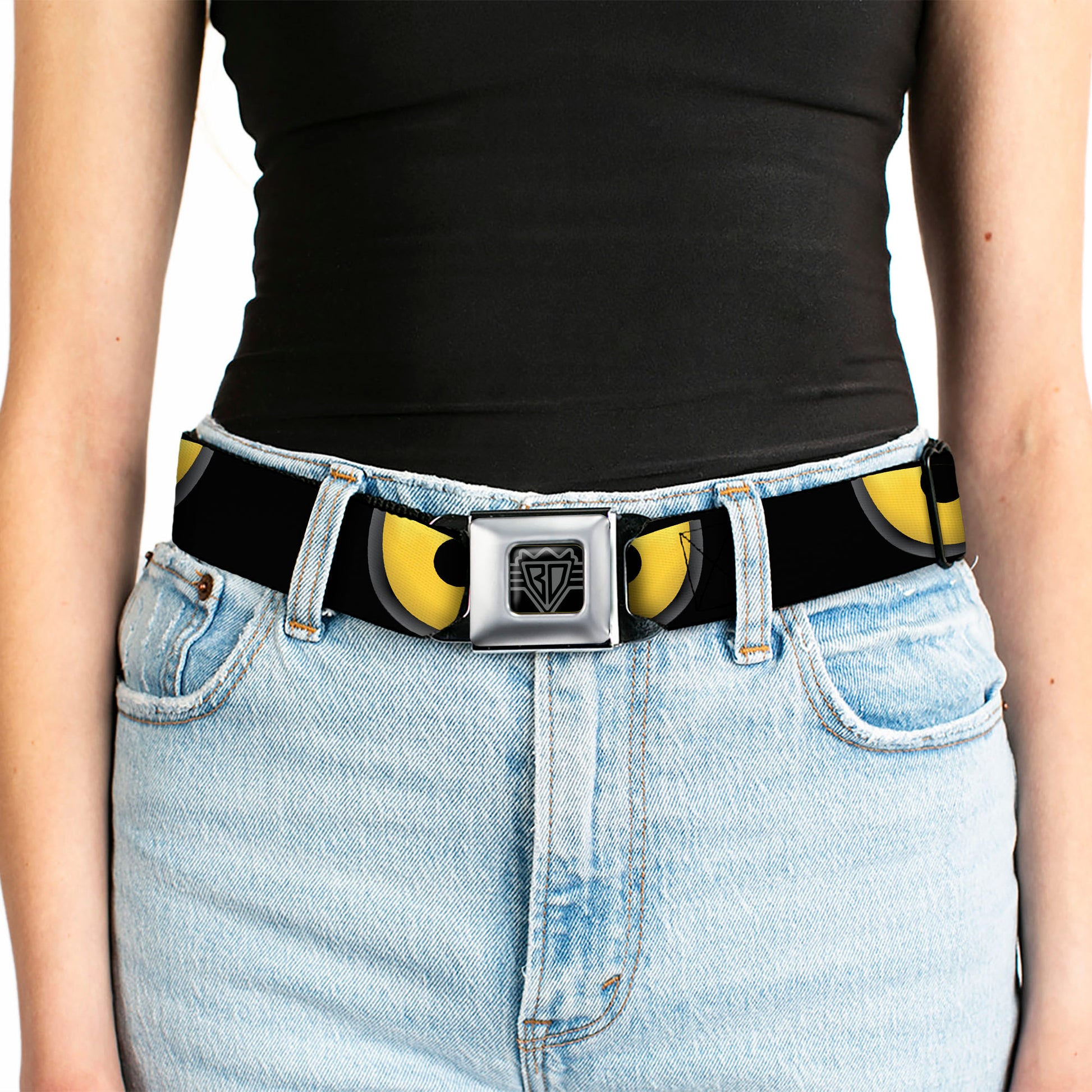 BD Wings Logo CLOSE-UP Full Color Black Silver Seatbelt Belt - Owl Eyes 1 Webbing Seatbelt Belts Buckle-Down