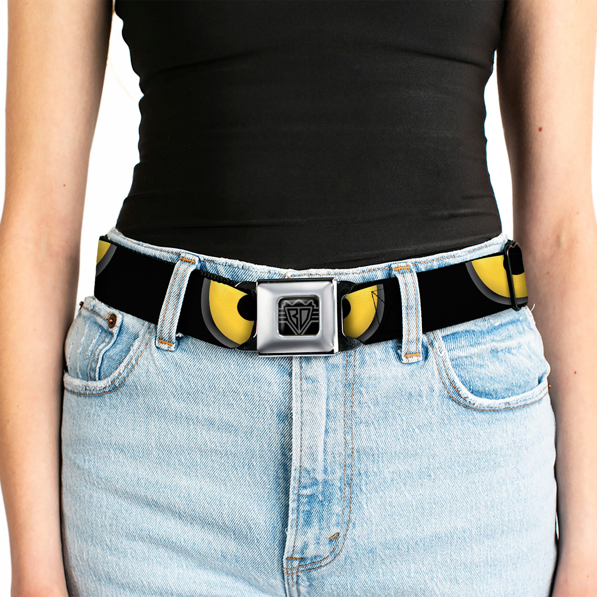 BD Wings Logo CLOSE-UP Full Color Black Silver Seatbelt Belt - Owl Eyes 1 Webbing Seatbelt Belts Buckle-Down