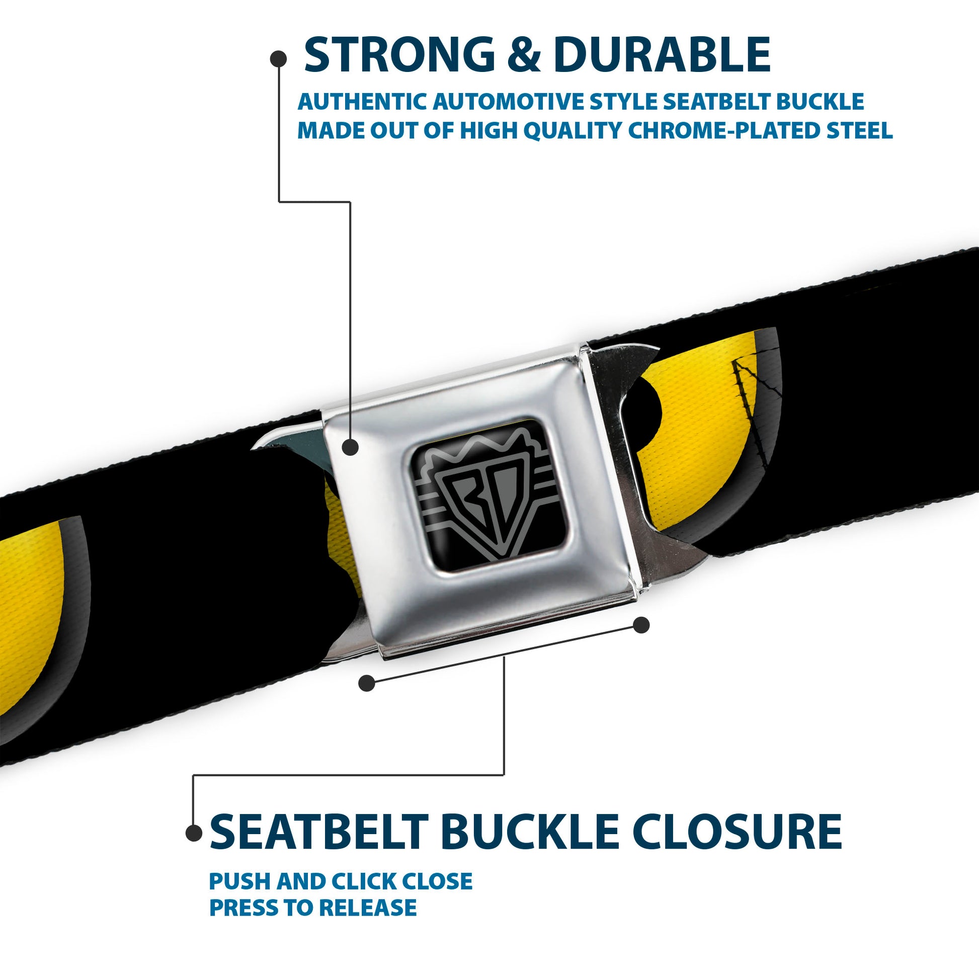 BD Wings Logo CLOSE-UP Full Color Black Silver Seatbelt Belt - Owl Eyes 1 Webbing Seatbelt Belts Buckle-Down